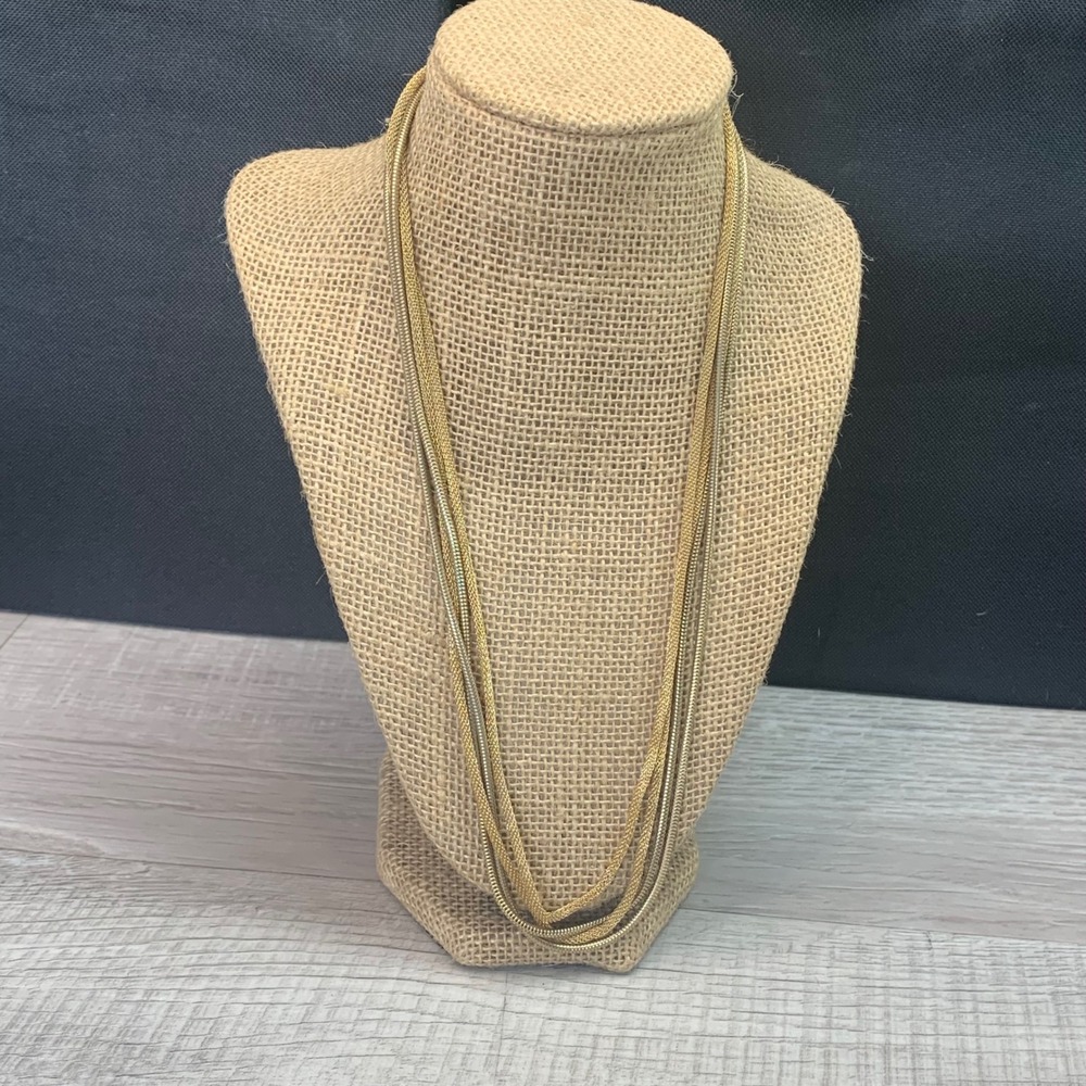 Vintage Multi Strand Snake and Mesh Chain Necklace Gold Silver Tone 22 Inch 5496